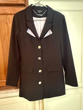 Bebe Black Long Tailored Blazer - Gold Buttons